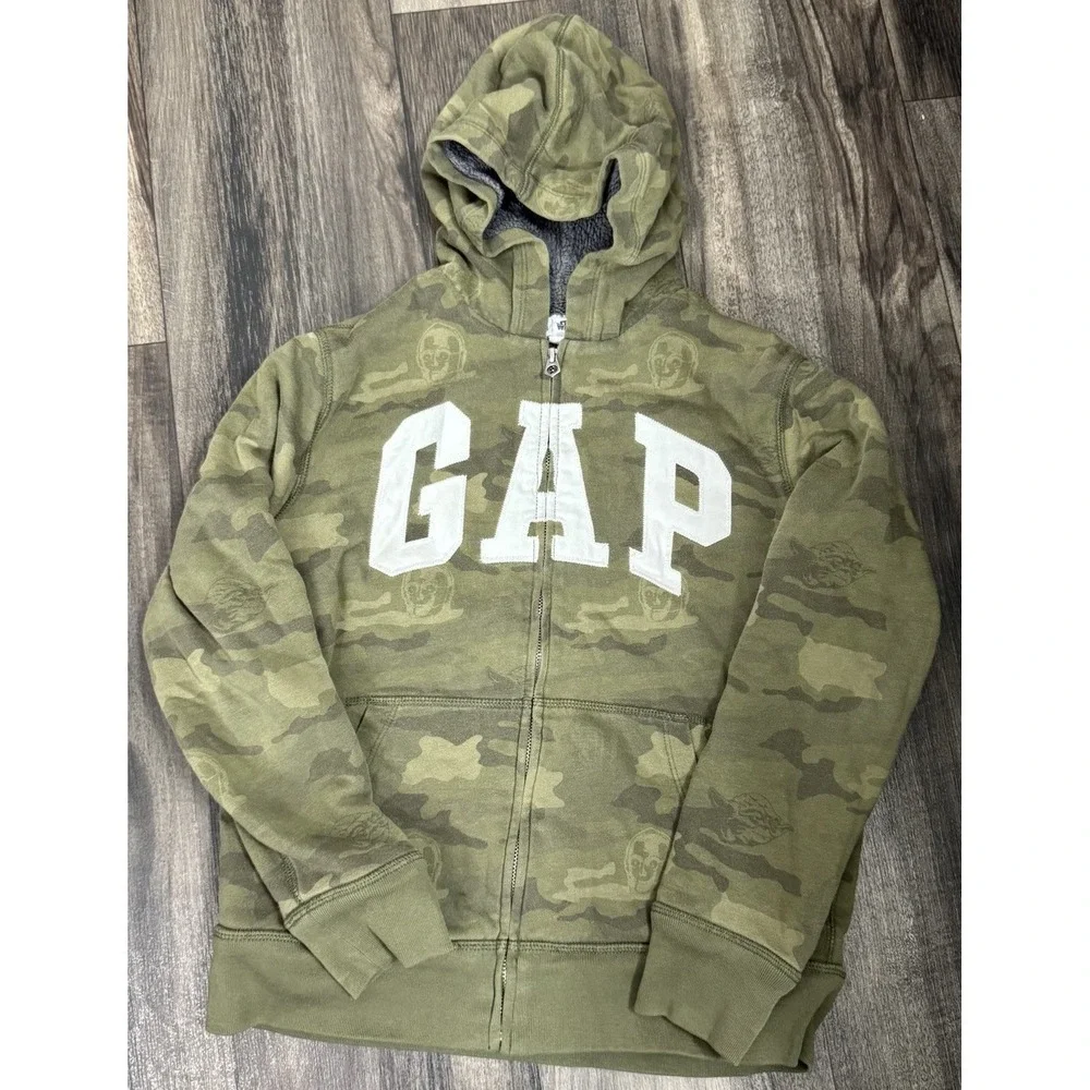 GAP Star Wars Sweatshirt Boys Hoodie XLarge 12 Full Zip Green Camo‎ Camoflague